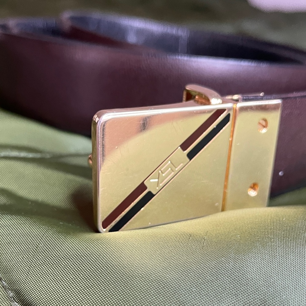 Men’s YSL | Yves Saint Laurent? Reversible Dark Brown Belt | Gold Frame Buckle